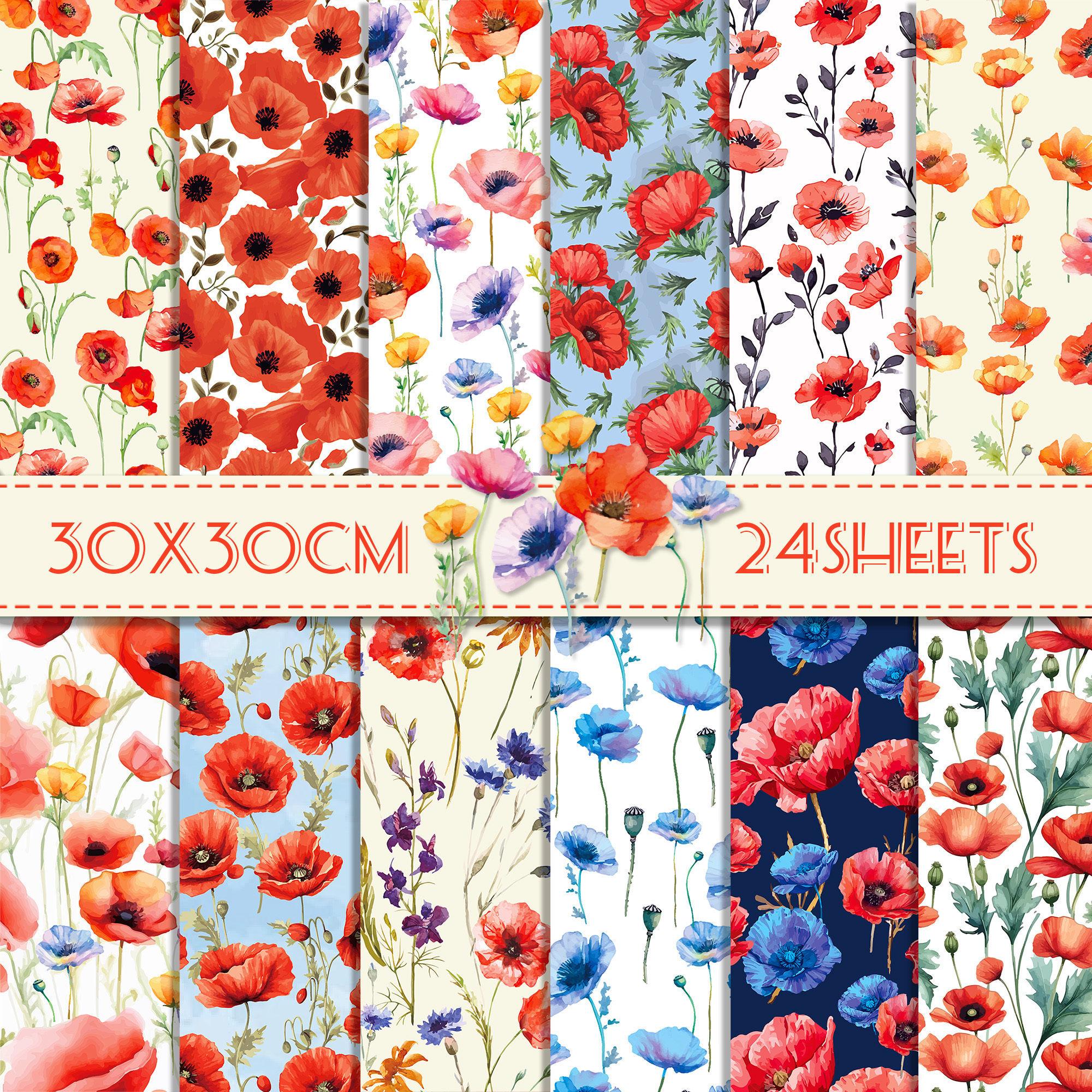 24pcs 30*30cm Poppy Red Flower - огляд і ціна Photography Paper